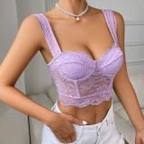 Solid Tank Top Lace Embroidery Hollow Out Backless Corset De Mujer Sexy