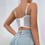 Sexy Mesh Sequin Steel Ring Fishbone Low Cut Slimming Sling Corset Top