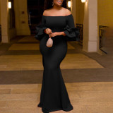 Sexy Off Shoulder Dinner Party Bodycon Ruffles African Mermaid Maxi Dress