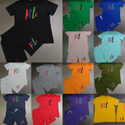Summer High Quality Cotton Mens Print O Neck Sportswear Shorts Set