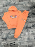 High Quality Cotton Print O Neck Long Sleeve Hoodie Sweatsuits Set