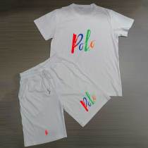 Summer High Quality Cotton Mens Print O Neck Sportswear Shorts Set