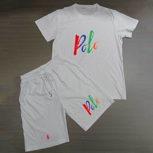 Summer High Quality Cotton Mens Print O Neck Sportswear Shorts Set