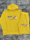 High Quality Cotton Print O Neck Long Sleeve Hoodie Sweatsuits Set