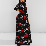 Casual Print O Neck Long Sleeve Maxi Dresses