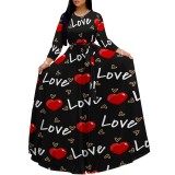 Casual Print O Neck Long Sleeve Maxi Dresses