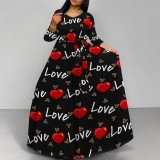 Casual Print O Neck Long Sleeve Maxi Dresses