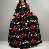Casual Print O Neck Long Sleeve Maxi Dresses