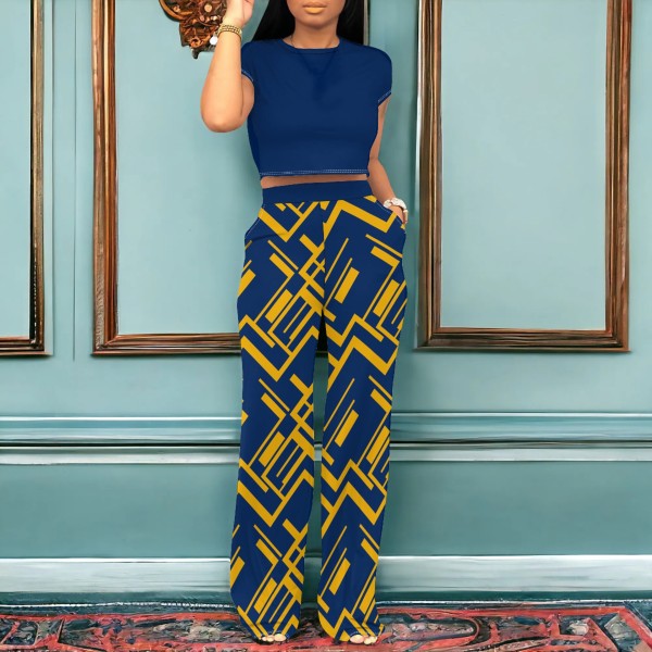 1 Piece Custom Casual Digital Printing O Neck Two Piece Pant Set
