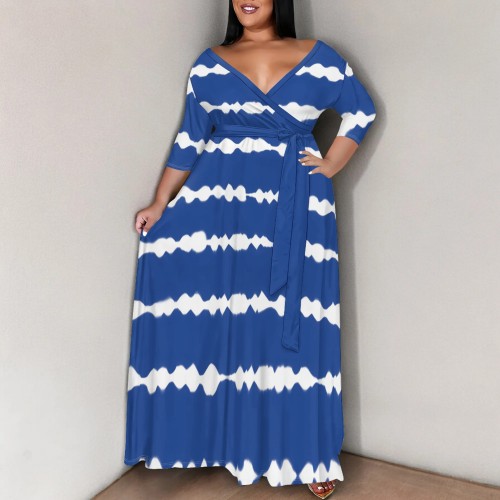 1 Piece Custom Plus Size Casual Print V Neck Long Sleeve Maxi Dresses