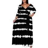 1 Piece Custom Plus Size Casual Print V Neck Long Sleeve Maxi Dresses