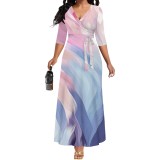 1 Piece Custom Casual Print V Neck Long Sleeve Maxi Dresses