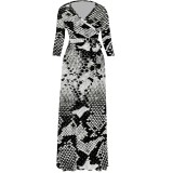 1 Piece Custom Casual Print V Neck Long Sleeve Maxi Dresses