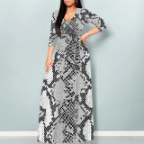 1 Piece Custom Casual Print V Neck Long Sleeve Maxi Dresses