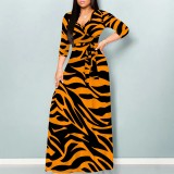 1 Piece Custom Casual Print V Neck Long Sleeve Maxi Dresses