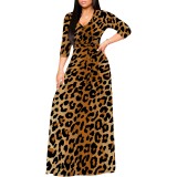 1 Piece Custom Casual Print V Neck Long Sleeve Maxi Dresses