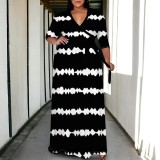 1 Piece Custom Plus Size Casual Print V Neck Long Sleeve Maxi Dresses