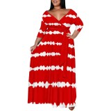 1 Piece Custom Plus Size Casual Print V Neck Long Sleeve Maxi Dresses