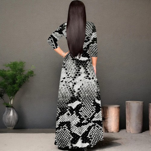 1 Piece Custom Casual Print V Neck Long Sleeve Maxi Dresses