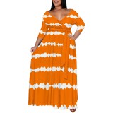 1 Piece Custom Plus Size Casual Print V Neck Long Sleeve Maxi Dresses