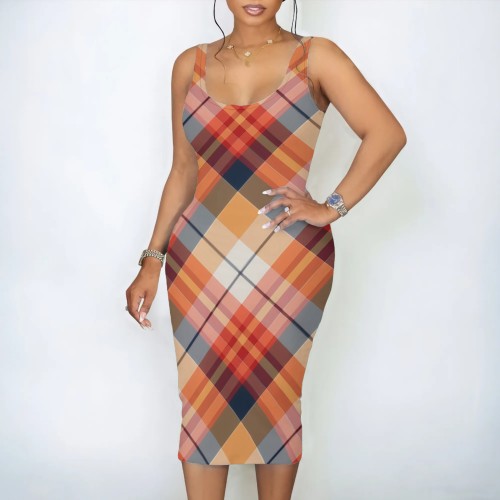 1 Piece Custom Casual Print Square Neck Sleeveless Midi Dresses