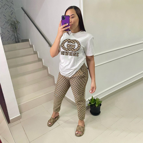 High Quality Simple Embroidery Short Sleeve Two Piece Outfits