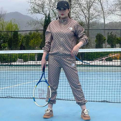 Casual Printed Embroidery High Collar Zipper Sportswear Two-piece Set