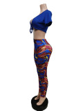Casual Bandage Crop Tops and Printed Long Pants