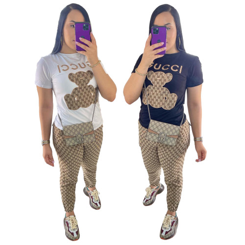 Fashion Embroidered Short Sleeve Long Pants Sports Two-piece Set