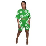 Casual Round Neck Short Sleeve Digital Printing Short Set