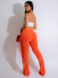 Elastic Washed Cotton Distressed Fringed Tight Flared Trousers