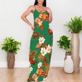 Sexy Print Spaghetti Strap U Neck Long Dresses