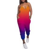 Sexy Gradient Color Print Straps One-Piece Jumpsuits