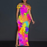 Sexy Print Off Shoulder Maxi Dresses