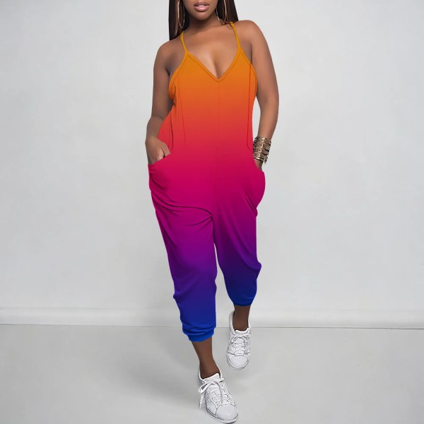Sexy Gradient Color Print Straps One-Piece Jumpsuits