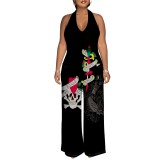Sexy Print Halter Backless One-Piece Jumpsuits