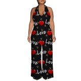 Sexy Print Halter Backless One-Piece Jumpsuits