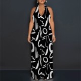 Sexy Print Halter Backless One-Piece Jumpsuits