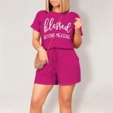 1 Piece Custom Casual Printed Letter Two Piece Short Set