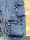 Casual Split Holes Ripped Denim Skirt with Multiple Pockets