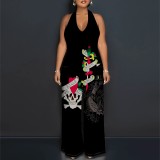 Sexy Print Halter Backless One-Piece Jumpsuits