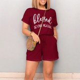 1 Piece Custom Casual Printed Letter Two Piece Short Set