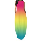 1 Piece Custom Fashion Gradient Color Sleevelss Maxi Dresses