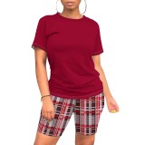 1 Piece Custom Casual Printed O Neck 2 Piece Short Set