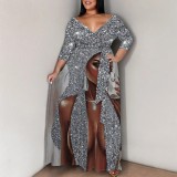 Casual Africa Map Print V Neck Long Plus Size Dresses
