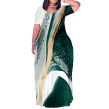 Casual Print Crew Neck Long Plus Size Dresses