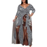 Casual Africa Map Print V Neck Long Plus Size Dresses