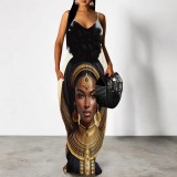 1 Piece Custom Fashion Printed African Avatar Straps Maxi Dress