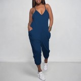 Casual Solid Color Straps V Neck One-Piece Jumpsuits