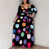 Casual Africa Map Print V Neck Long Plus Size Dresses